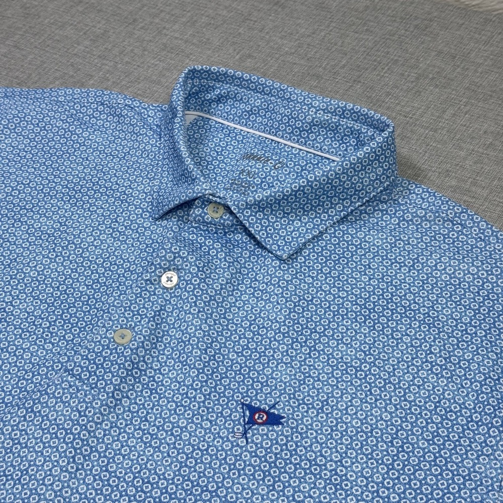 Johnnie-O Ocean Reef Club Golf Polo Shirt Mens 2XL Blue Geometric Performance